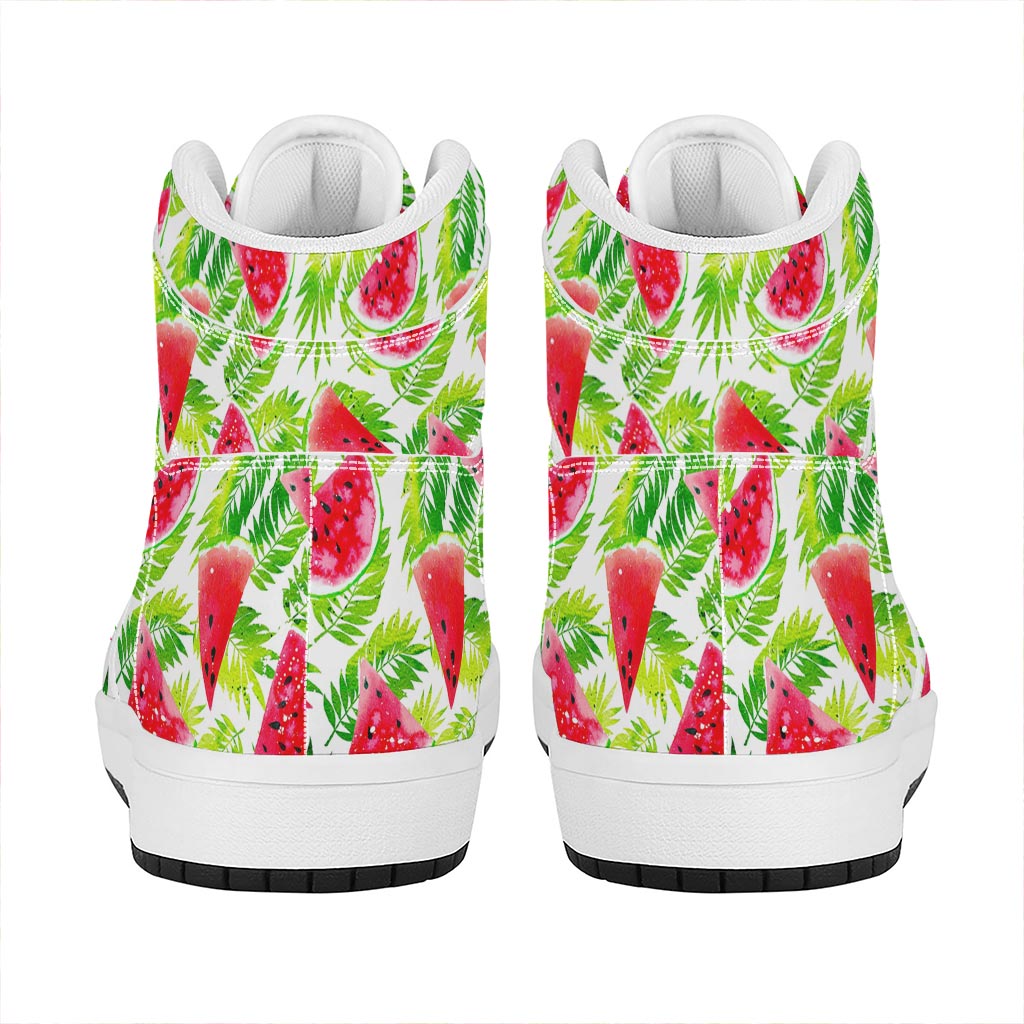 White Summer Watermelon Pattern Print High Top Leather Sneakers
