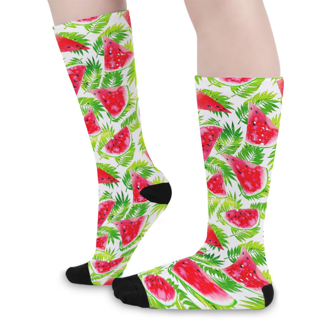 White Summer Watermelon Pattern Print Long Socks