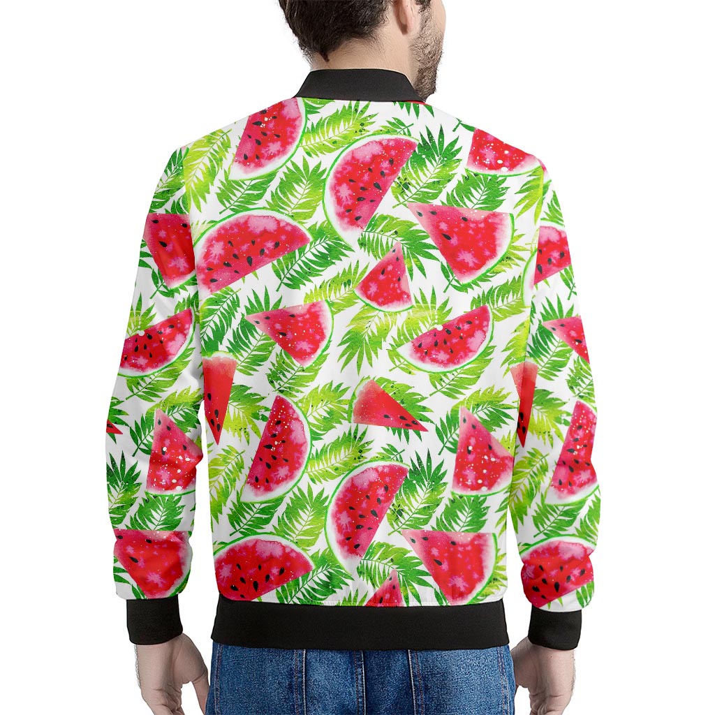 White Summer Watermelon Pattern Print Men's Bomber Jacket