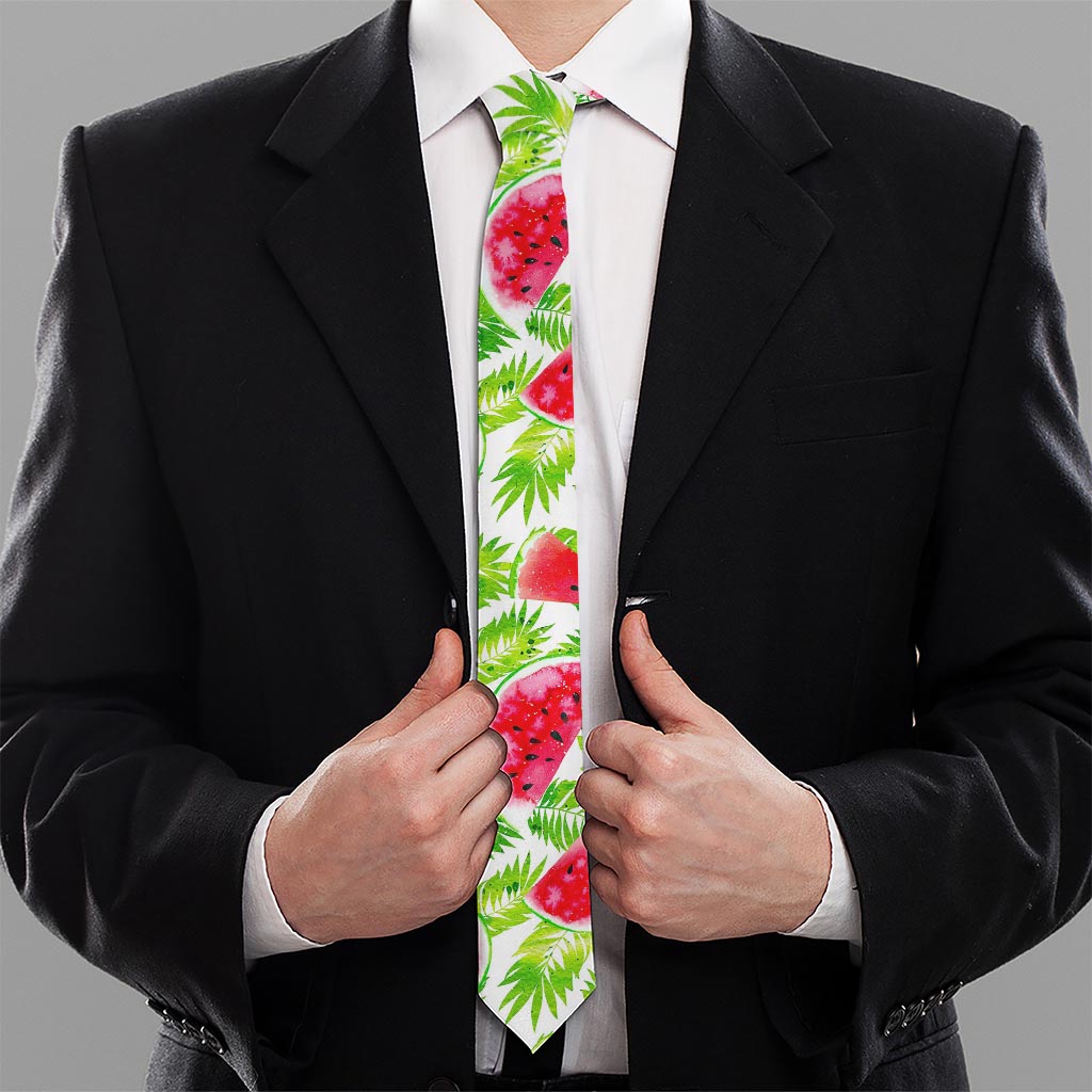 White Summer Watermelon Pattern Print Necktie