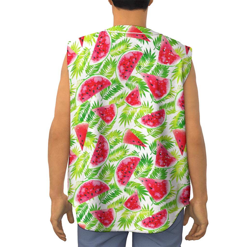 White Summer Watermelon Pattern Print Sleeveless Baseball Jersey