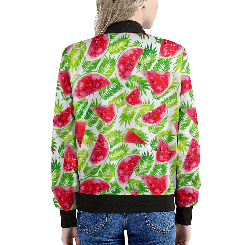 White Summer Watermelon Pattern Print Women's Bomber Jacket