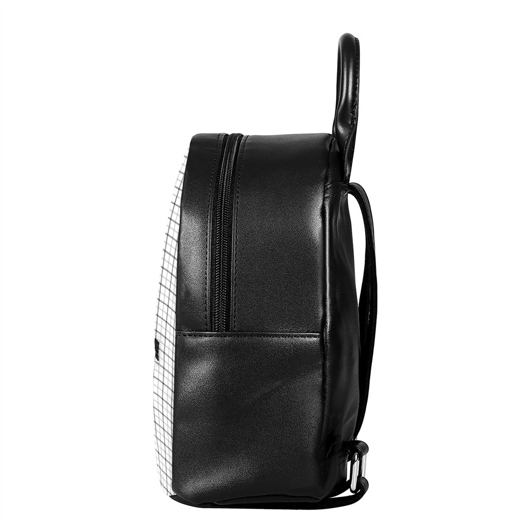 White Tattersall Pattern Print Leather Backpack