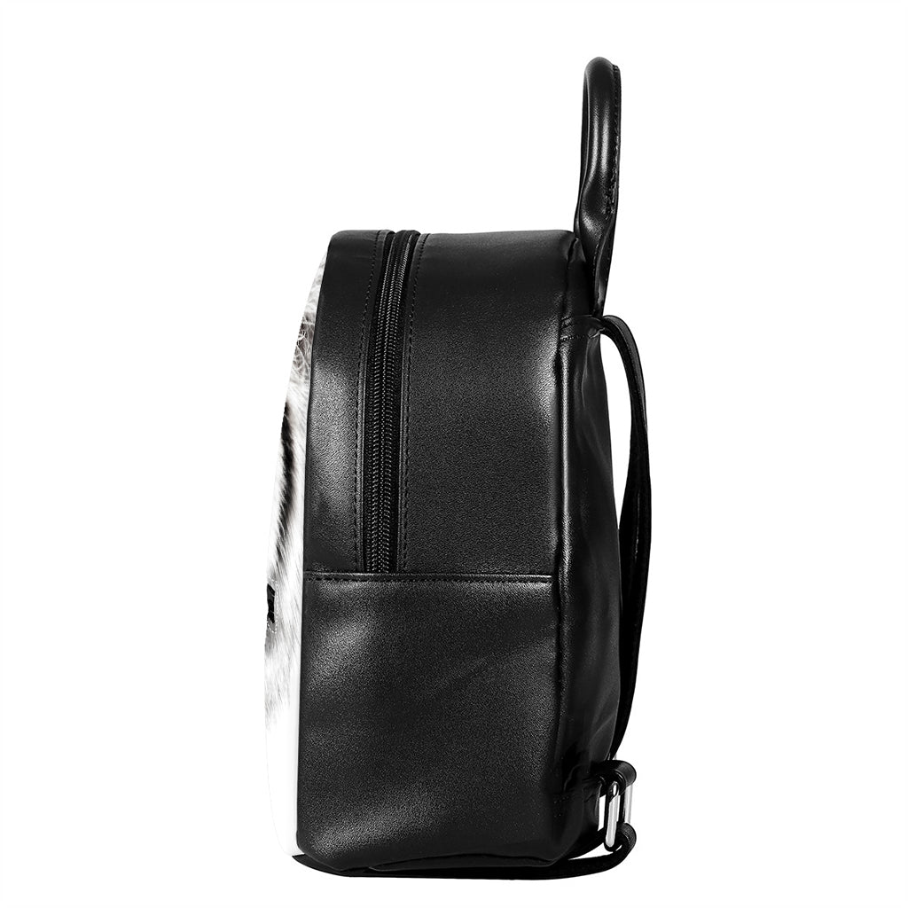 White Tiger Portrait Print Leather Backpack