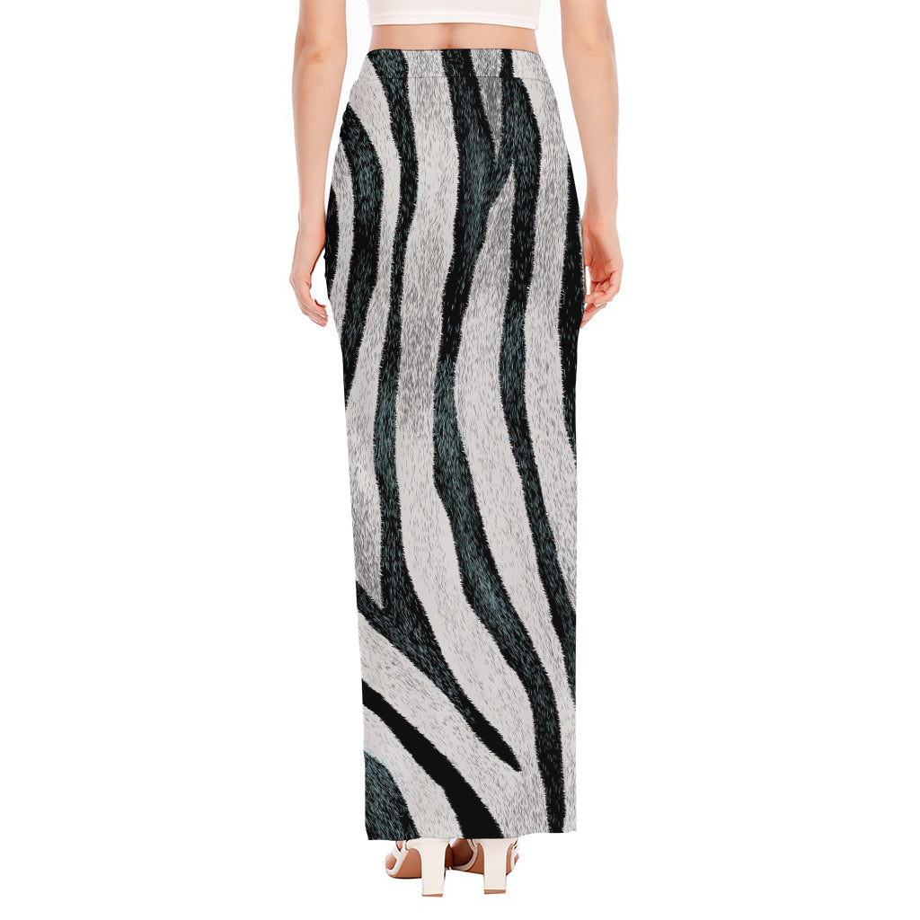 White Tiger Stripe Pattern Print High Slit Maxi Skirt