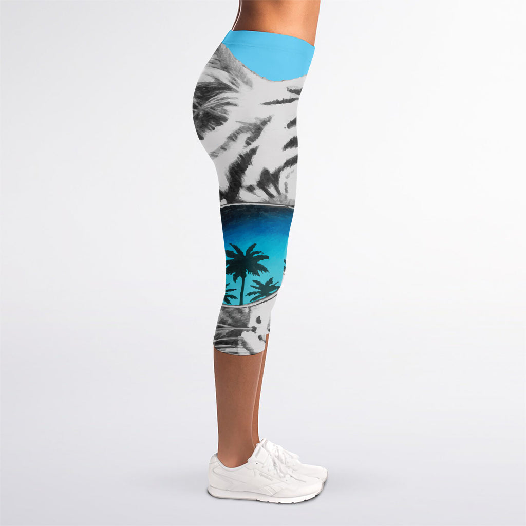 White Tiger With Sunglasses Print Women's Capri Leggings