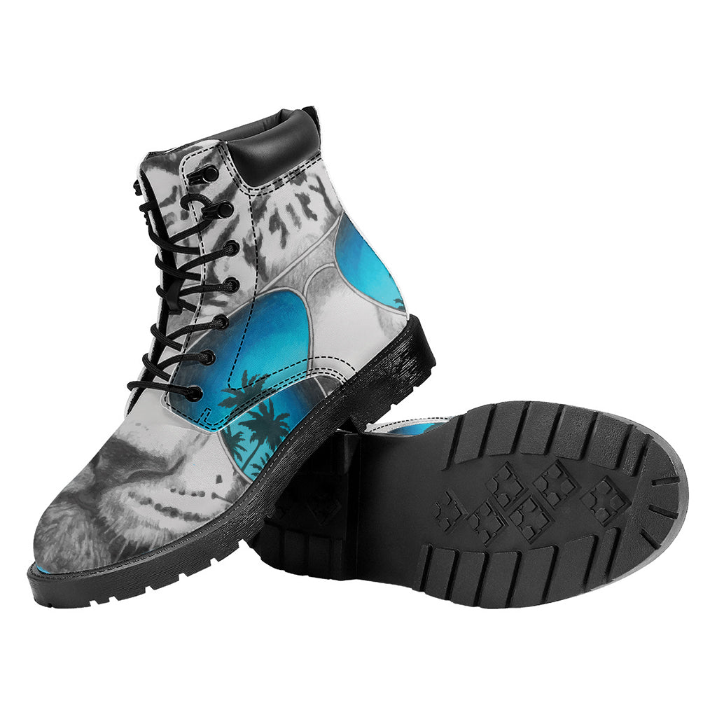 White Tiger With Sunglasses Print Work Boots