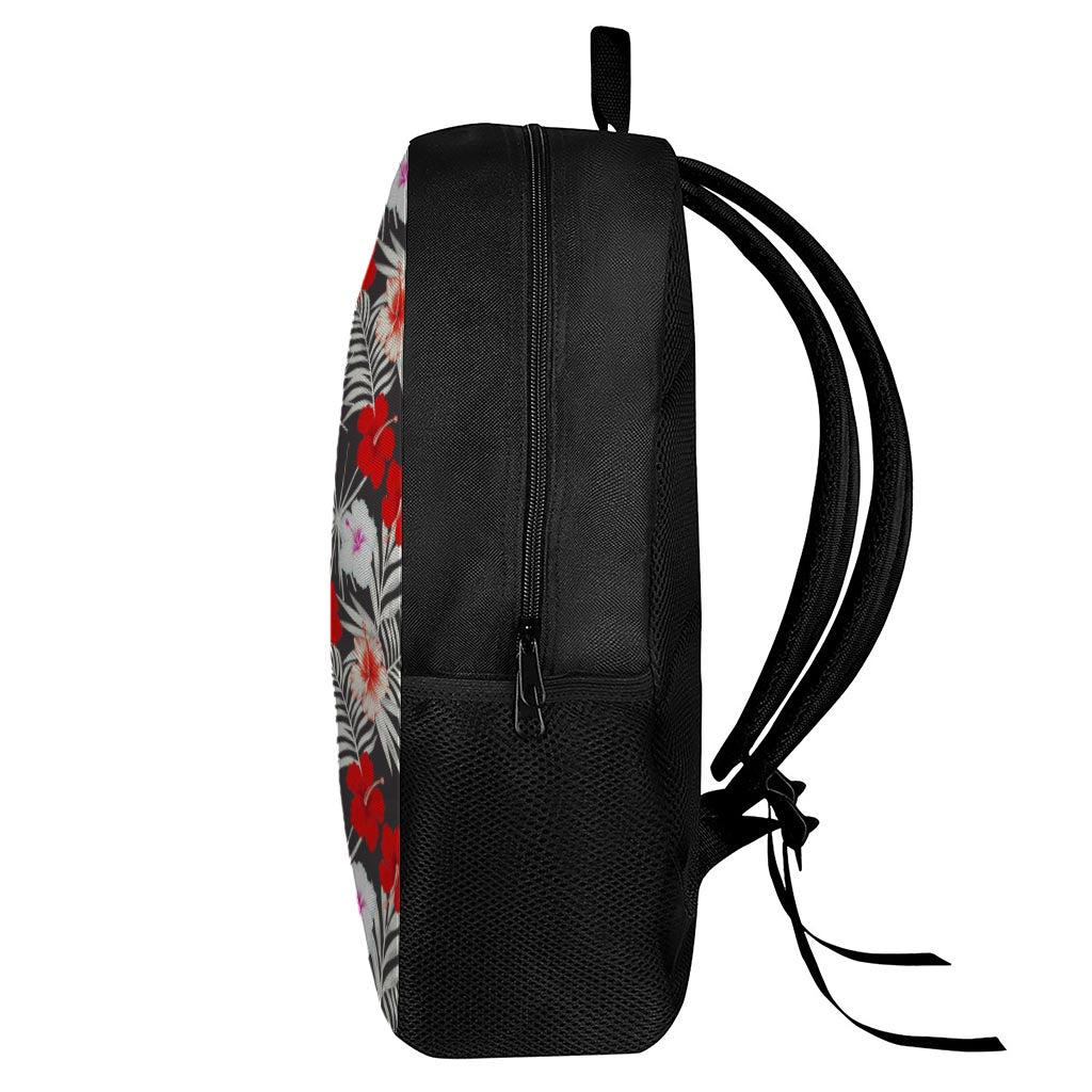 White Tropical Hibiscus Pattern Print 17 Inch Backpack