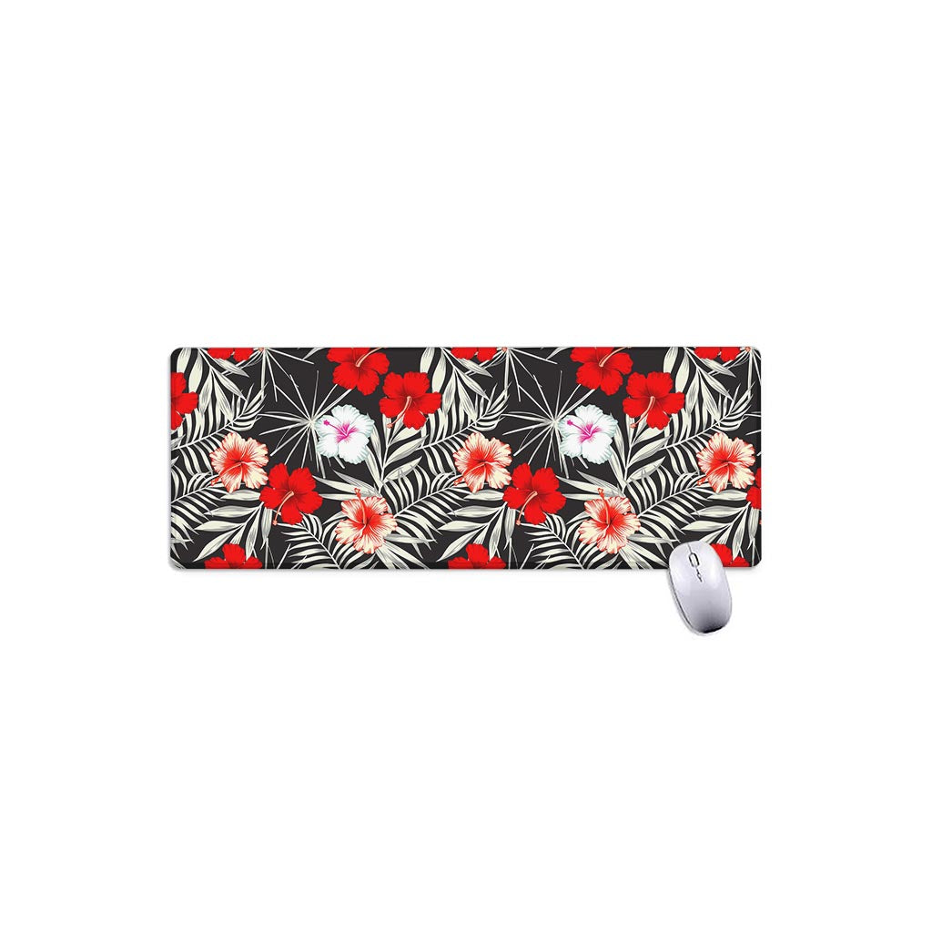 White Tropical Hibiscus Pattern Print Extended Mouse Pad