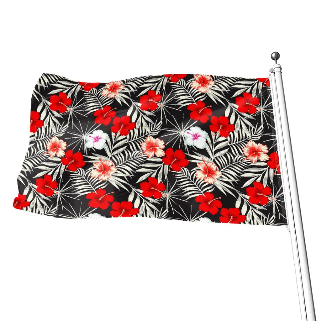 White Tropical Hibiscus Pattern Print Flag
