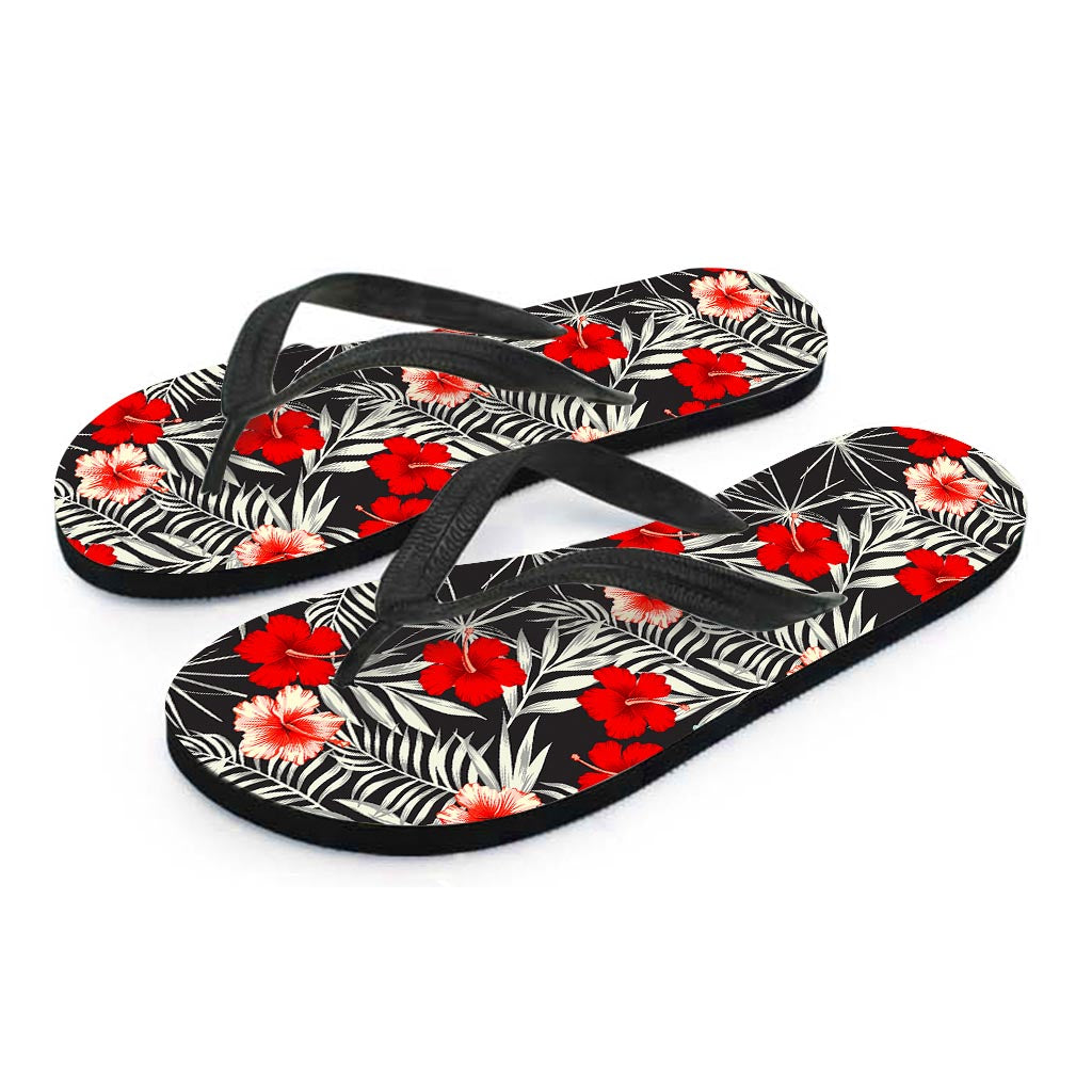 White Tropical Hibiscus Pattern Print Flip Flops