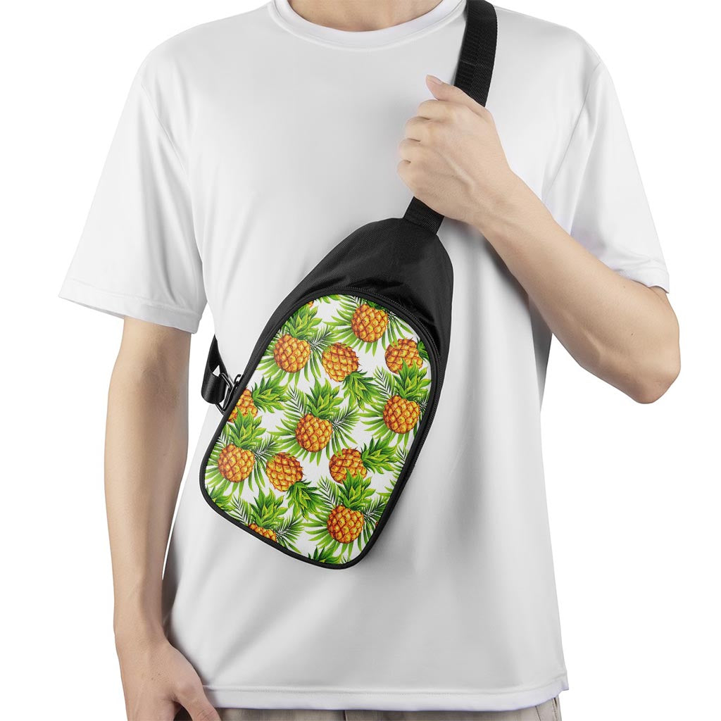 White Tropical Pineapple Pattern Print Chest Bag