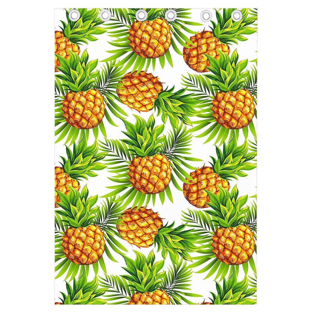 White Tropical Pineapple Pattern Print Curtain
