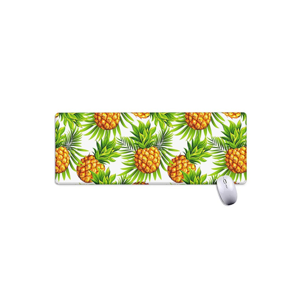 White Tropical Pineapple Pattern Print Extended Mouse Pad