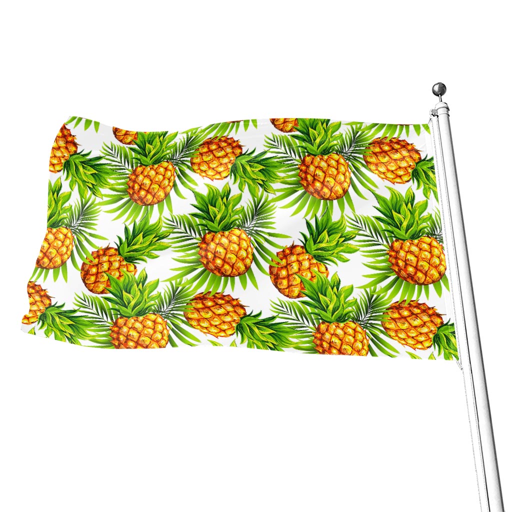 White Tropical Pineapple Pattern Print Flag