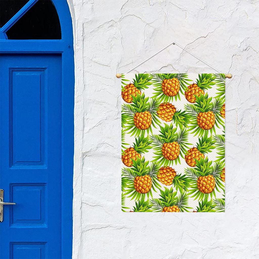 White Tropical Pineapple Pattern Print Garden Flag
