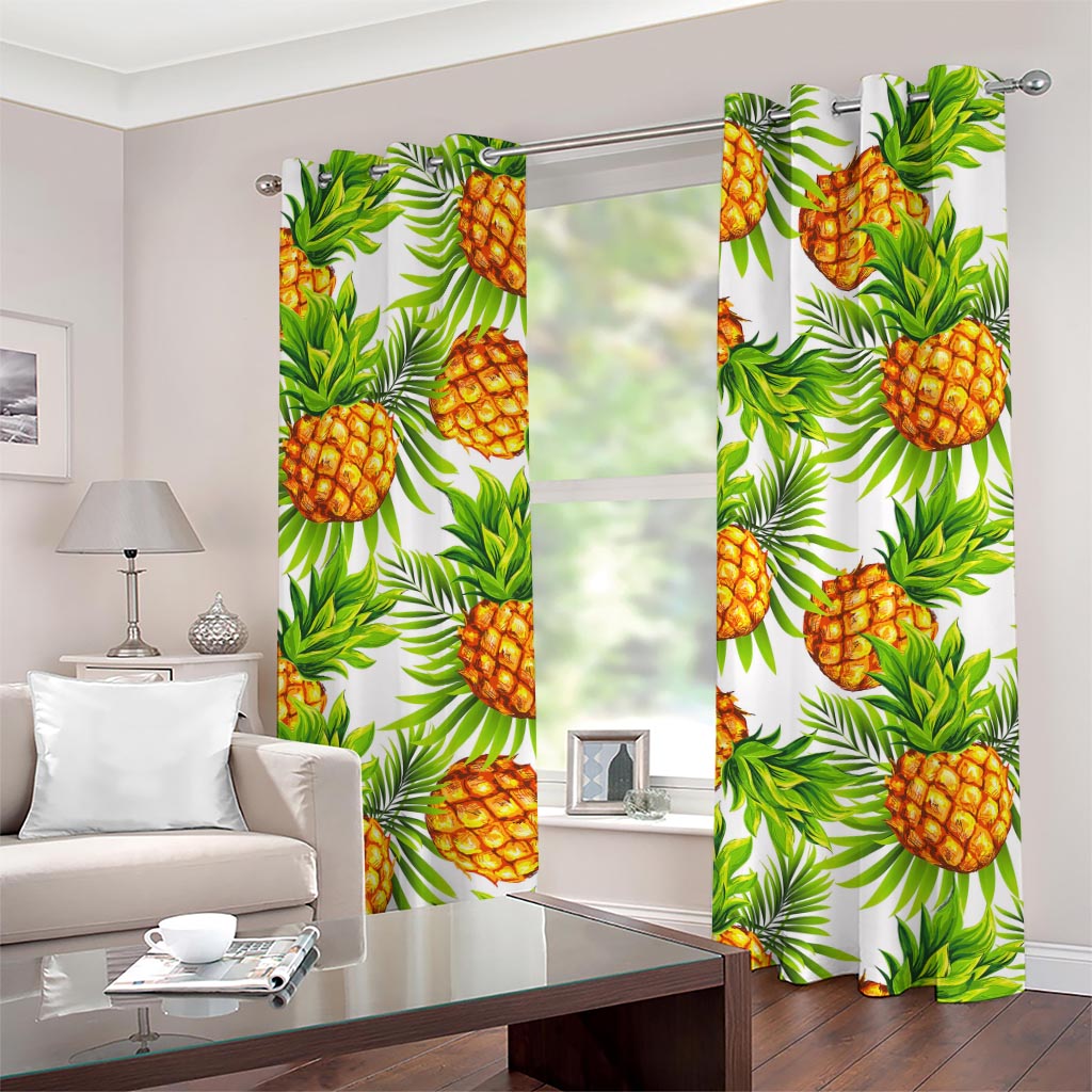 White Tropical Pineapple Pattern Print Grommet Curtains