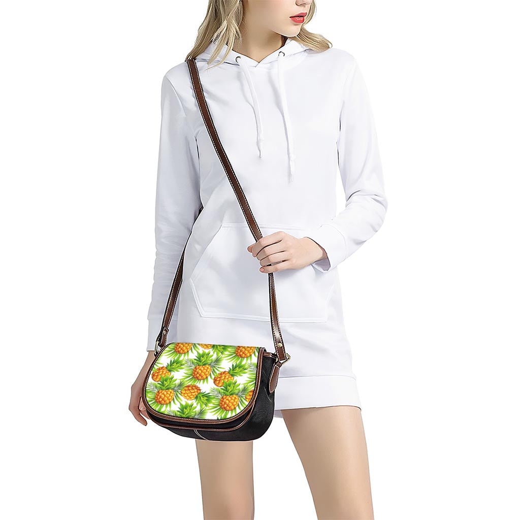White Tropical Pineapple Pattern Print Saddle Bag