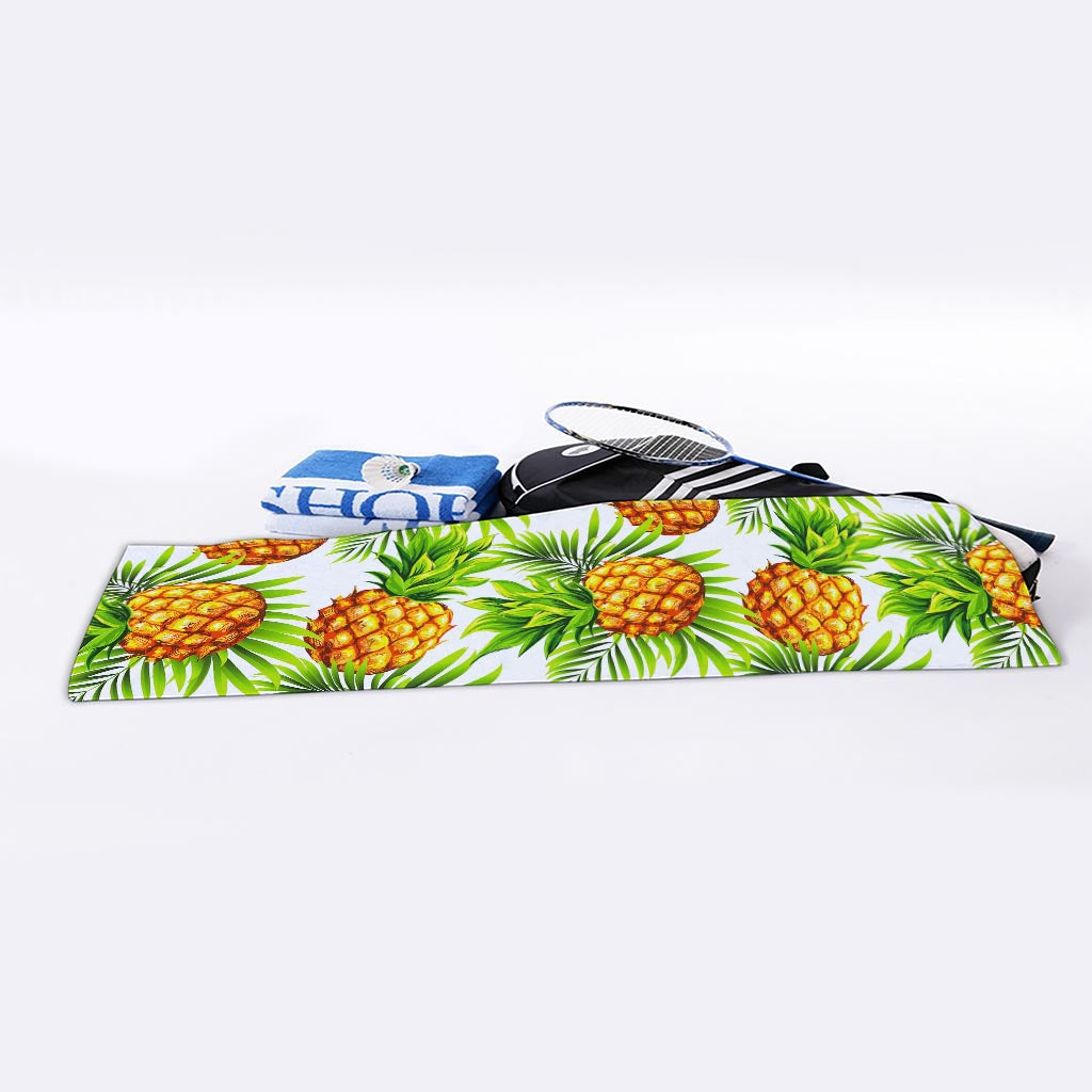 White Tropical Pineapple Pattern Print Sports Towel