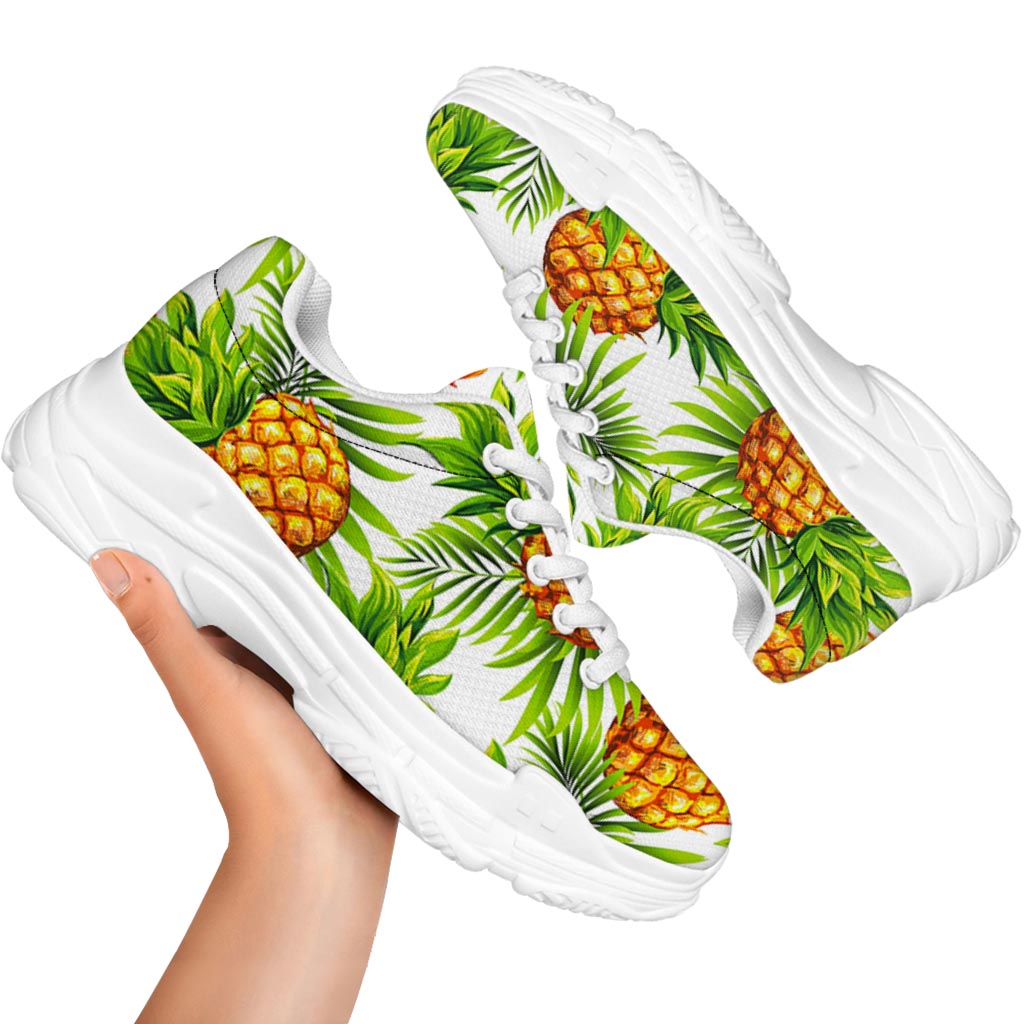 White Tropical Pineapple Pattern Print White Chunky Shoes
