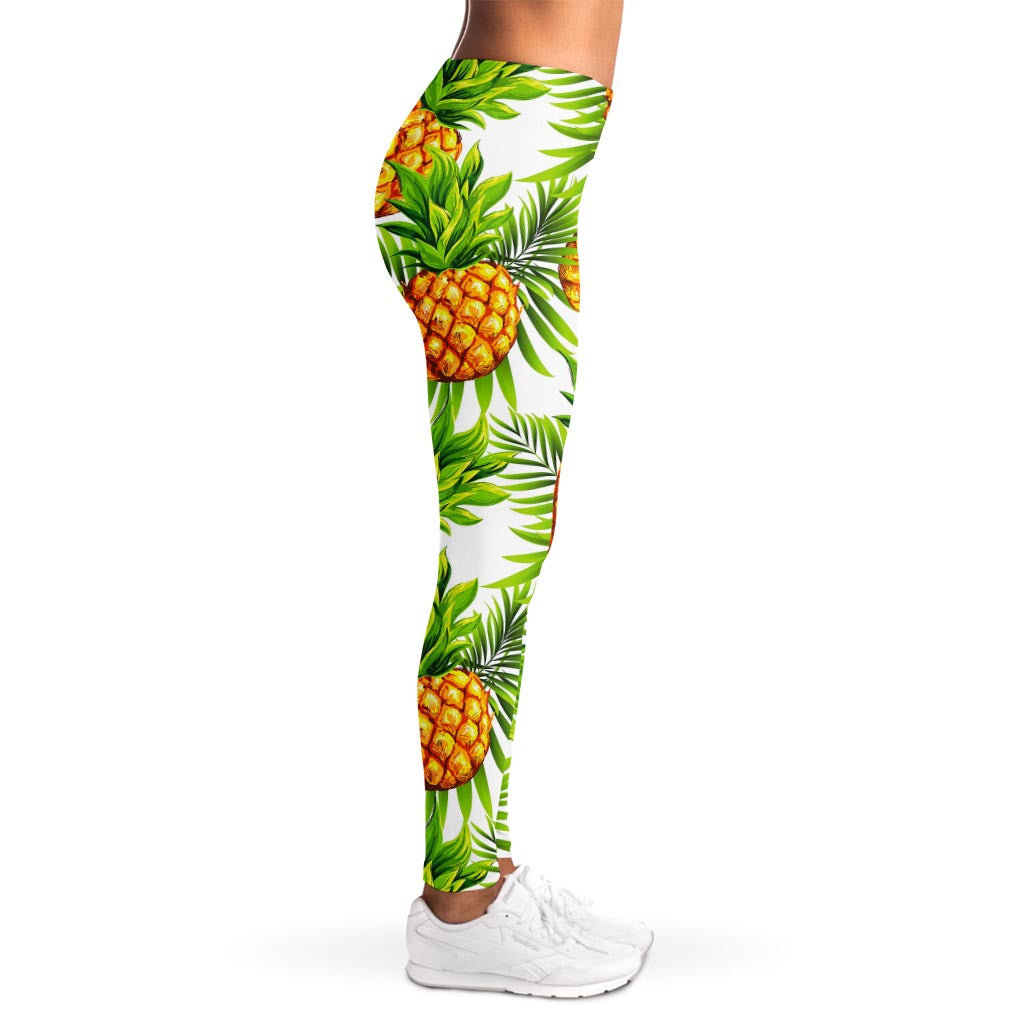 White Tropical Pineapple Pattern Print Women's Leggings