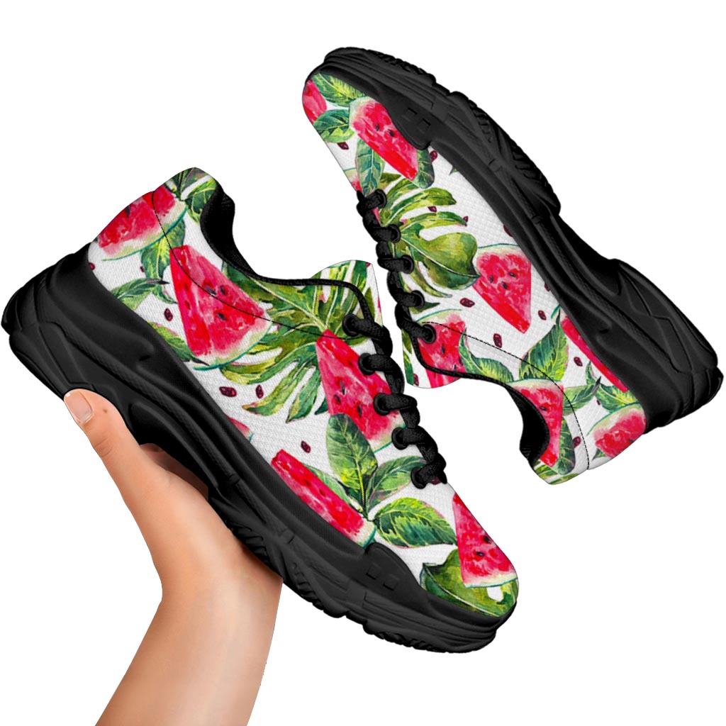 White Tropical Watermelon Pattern Print Black Chunky Shoes