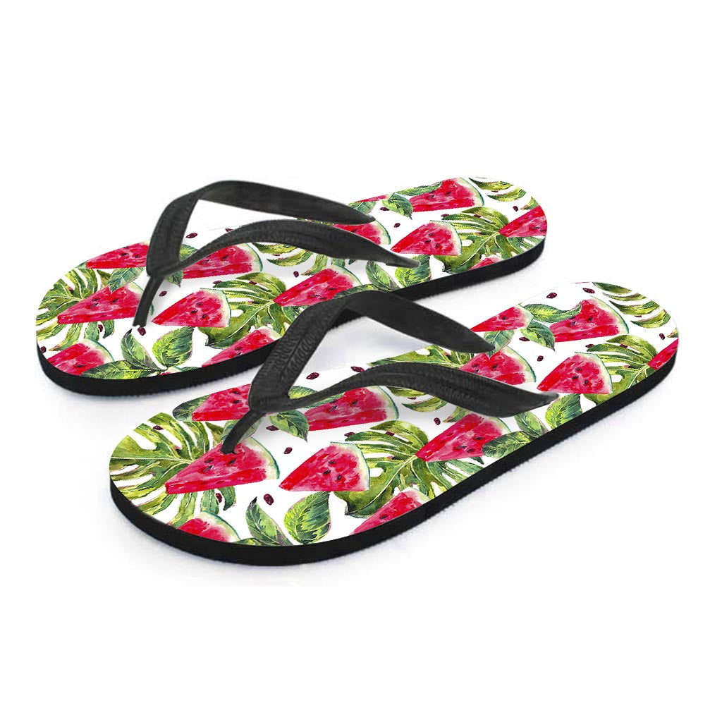 White Tropical Watermelon Pattern Print Flip Flops