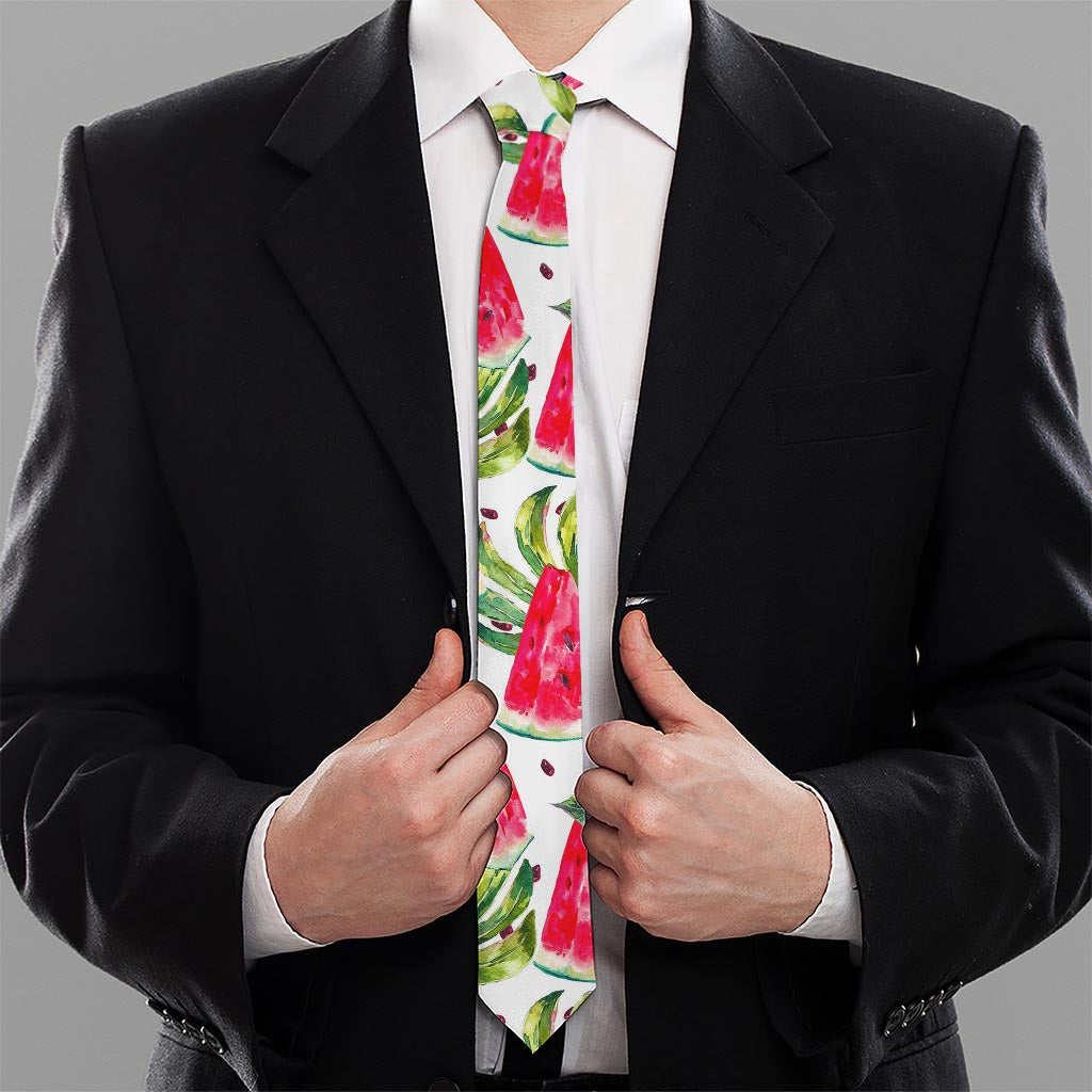 White Tropical Watermelon Pattern Print Necktie