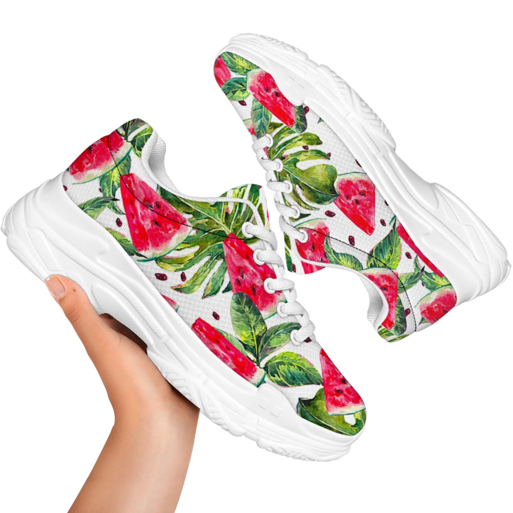 White Tropical Watermelon Pattern Print White Chunky Shoes