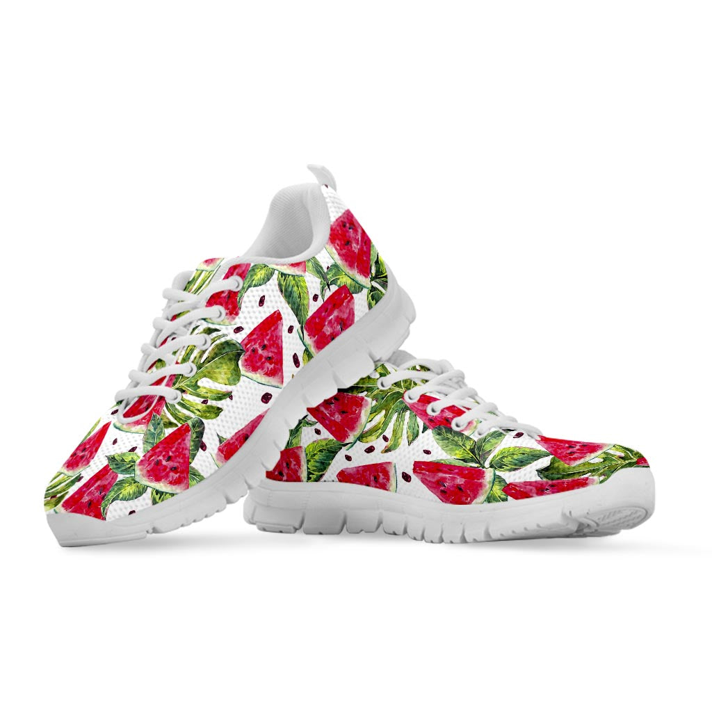 White Tropical Watermelon Pattern Print White Running Shoes
