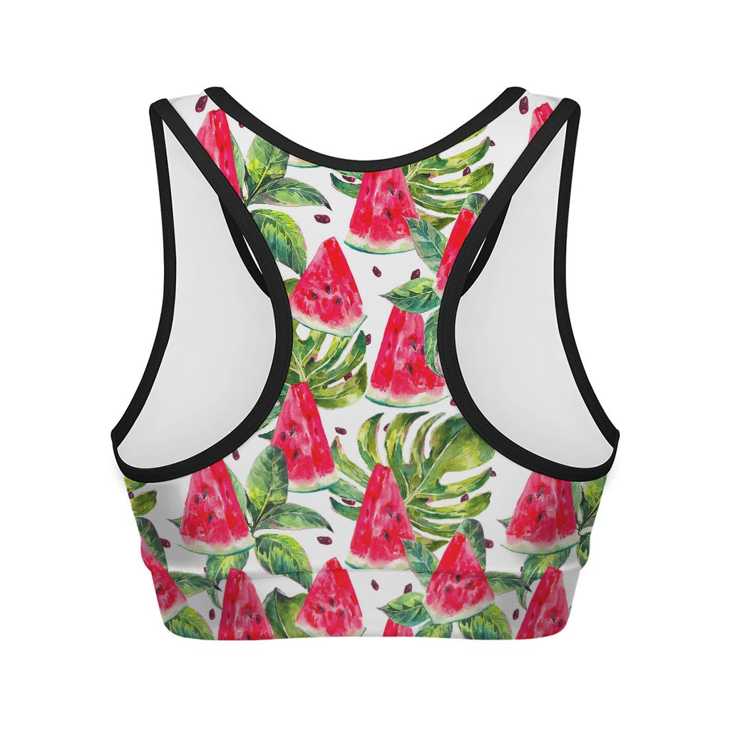 White Tropical Watermelon Pattern Print Women's Sports Bra