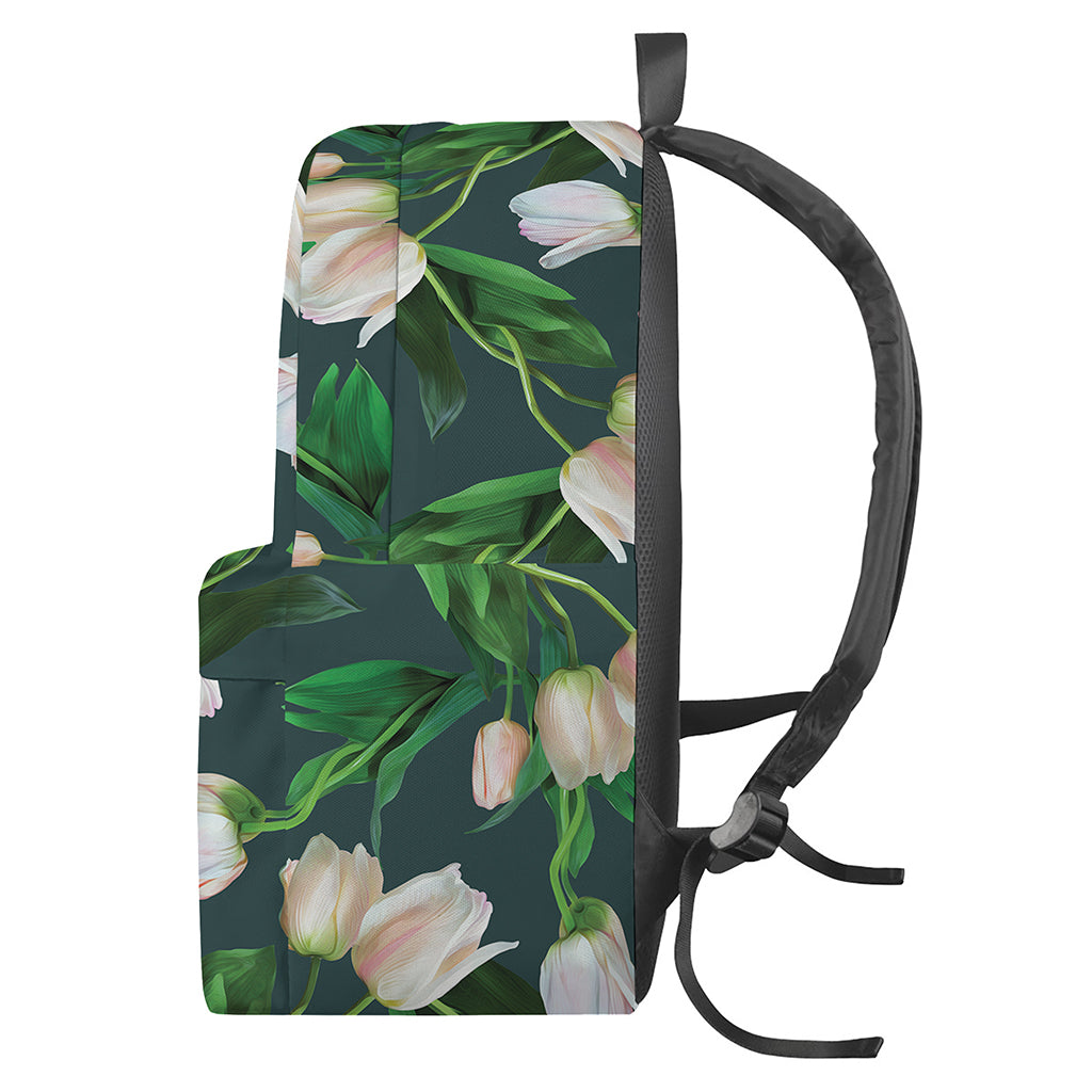 White Tulip Pattern Print Backpack
