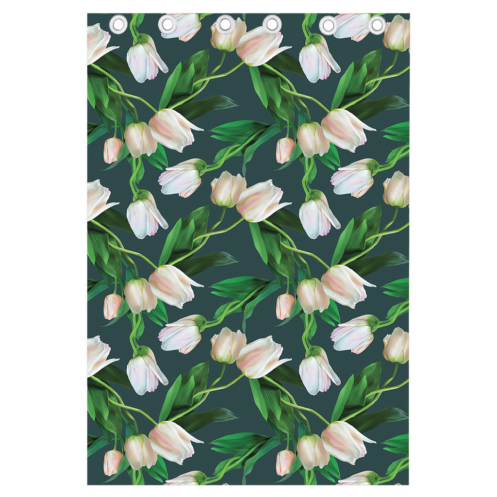 White Tulip Pattern Print Curtain