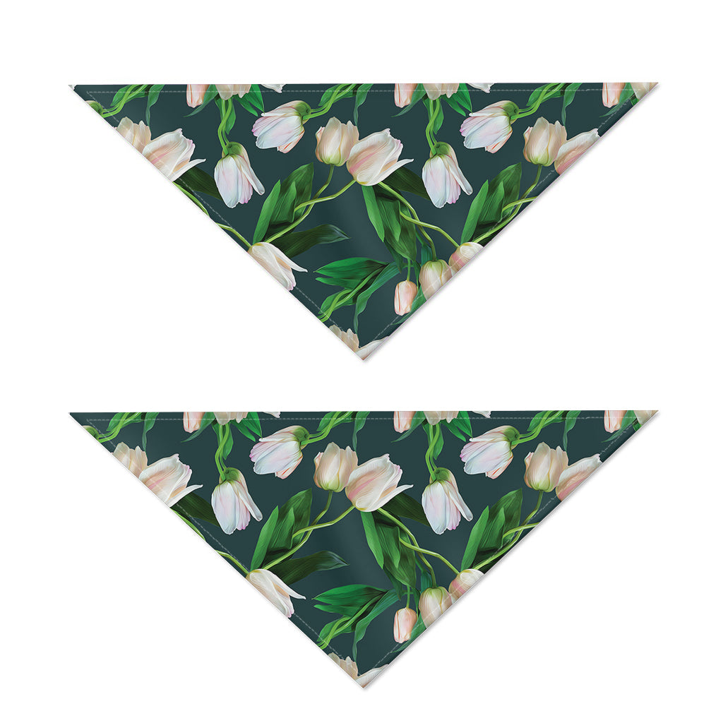 White Tulip Pattern Print Dog Bandana