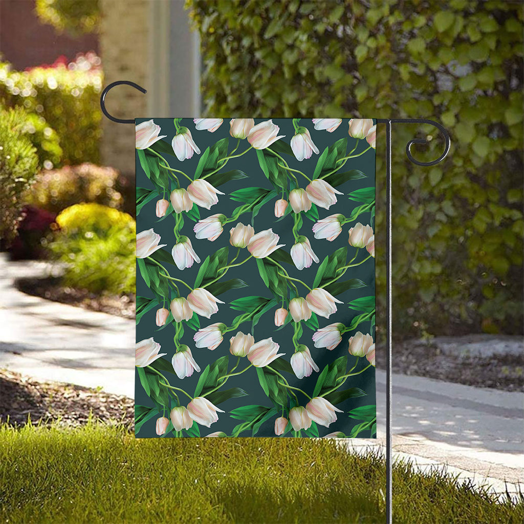 White Tulip Pattern Print House Flag