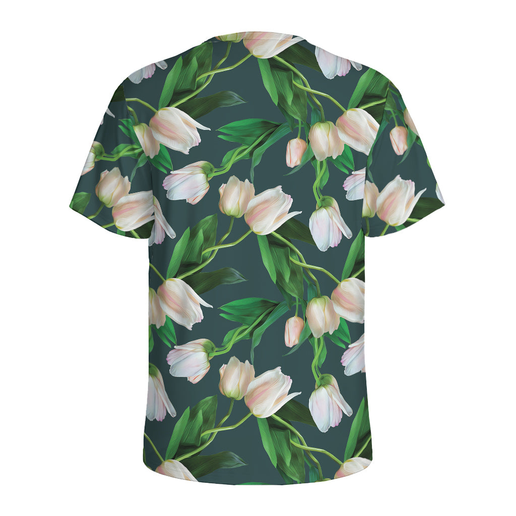 White Tulip Pattern Print Men's Sports T-Shirt