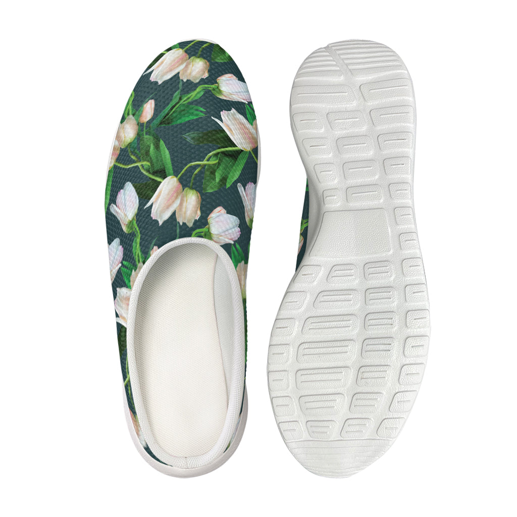White Tulip Pattern Print Mesh Casual Shoes