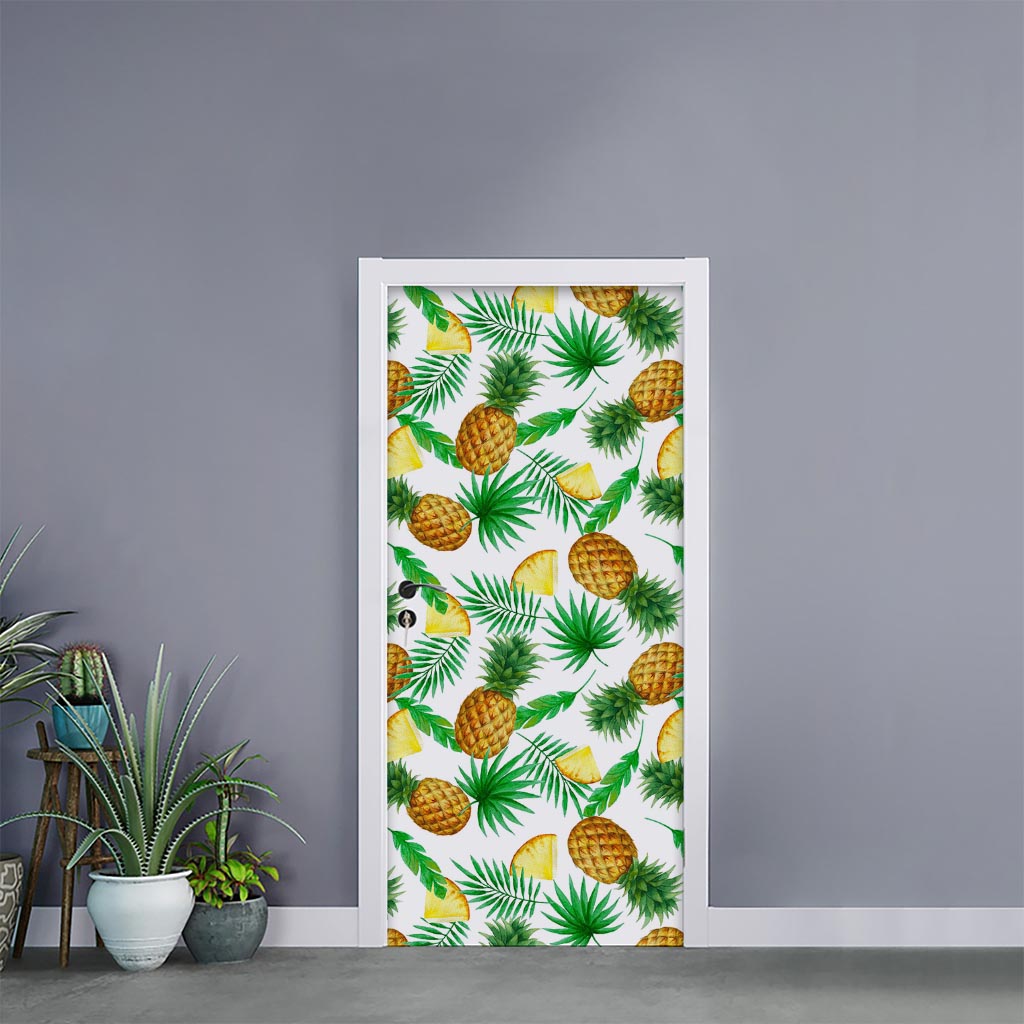 White Watercolor Pineapple Pattern Print Door Sticker