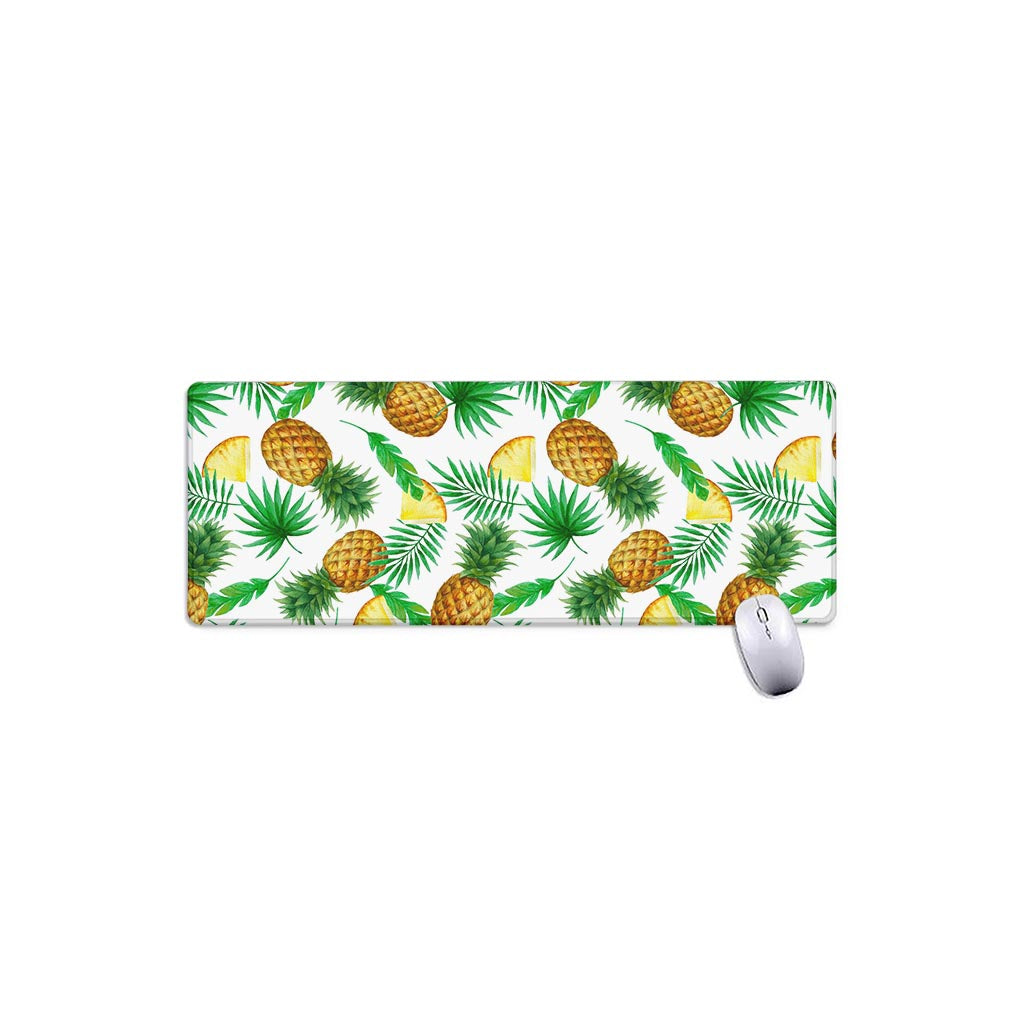 White Watercolor Pineapple Pattern Print Extended Mouse Pad