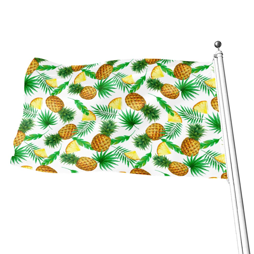 White Watercolor Pineapple Pattern Print Flag