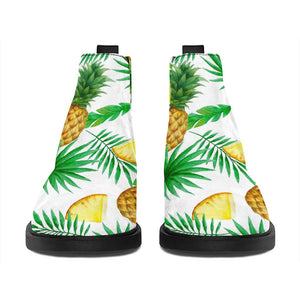 White Watercolor Pineapple Pattern Print Flat Ankle Boots