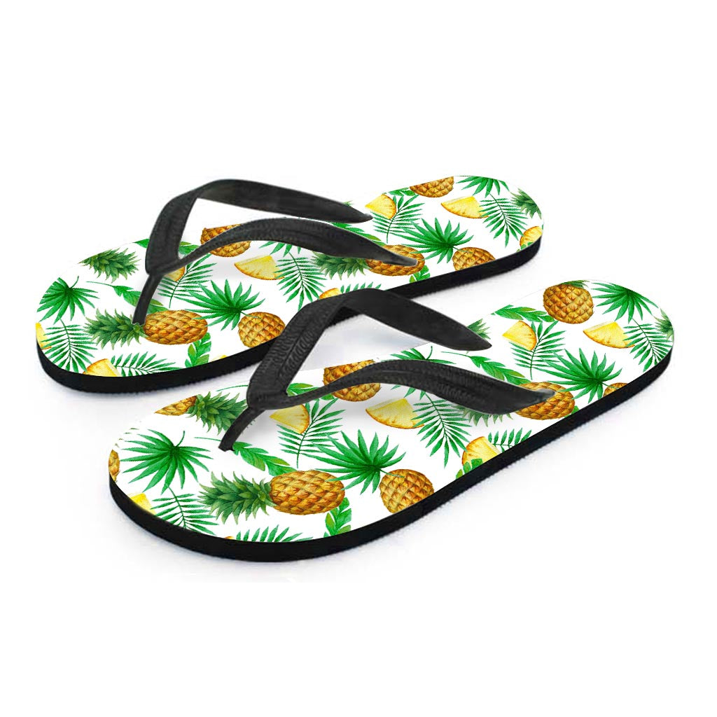White Watercolor Pineapple Pattern Print Flip Flops