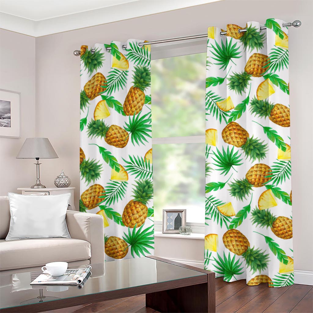 White Watercolor Pineapple Pattern Print Grommet Curtains