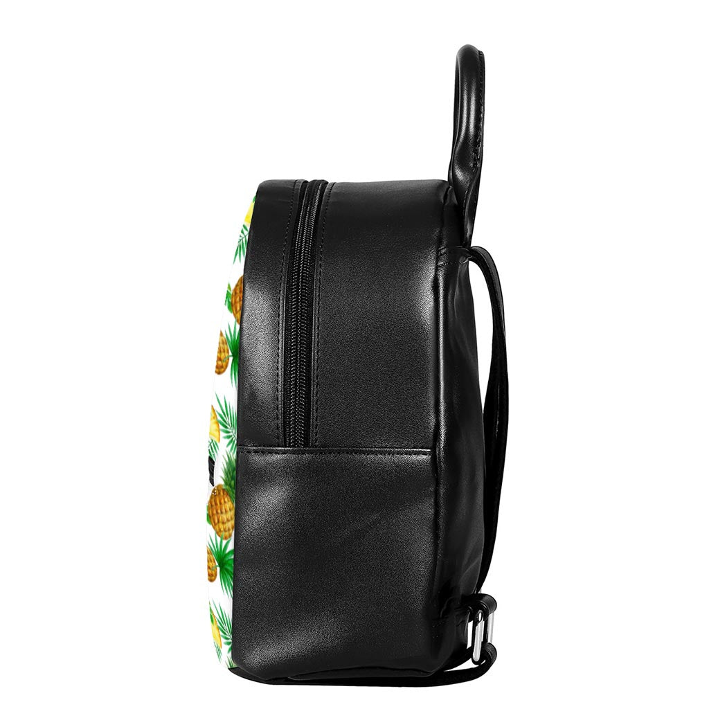 White Watercolor Pineapple Pattern Print Leather Backpack