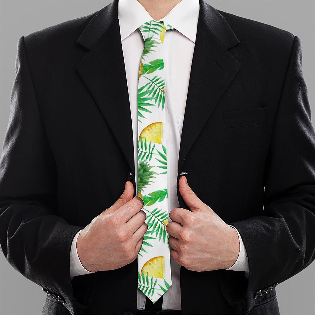 White Watercolor Pineapple Pattern Print Necktie
