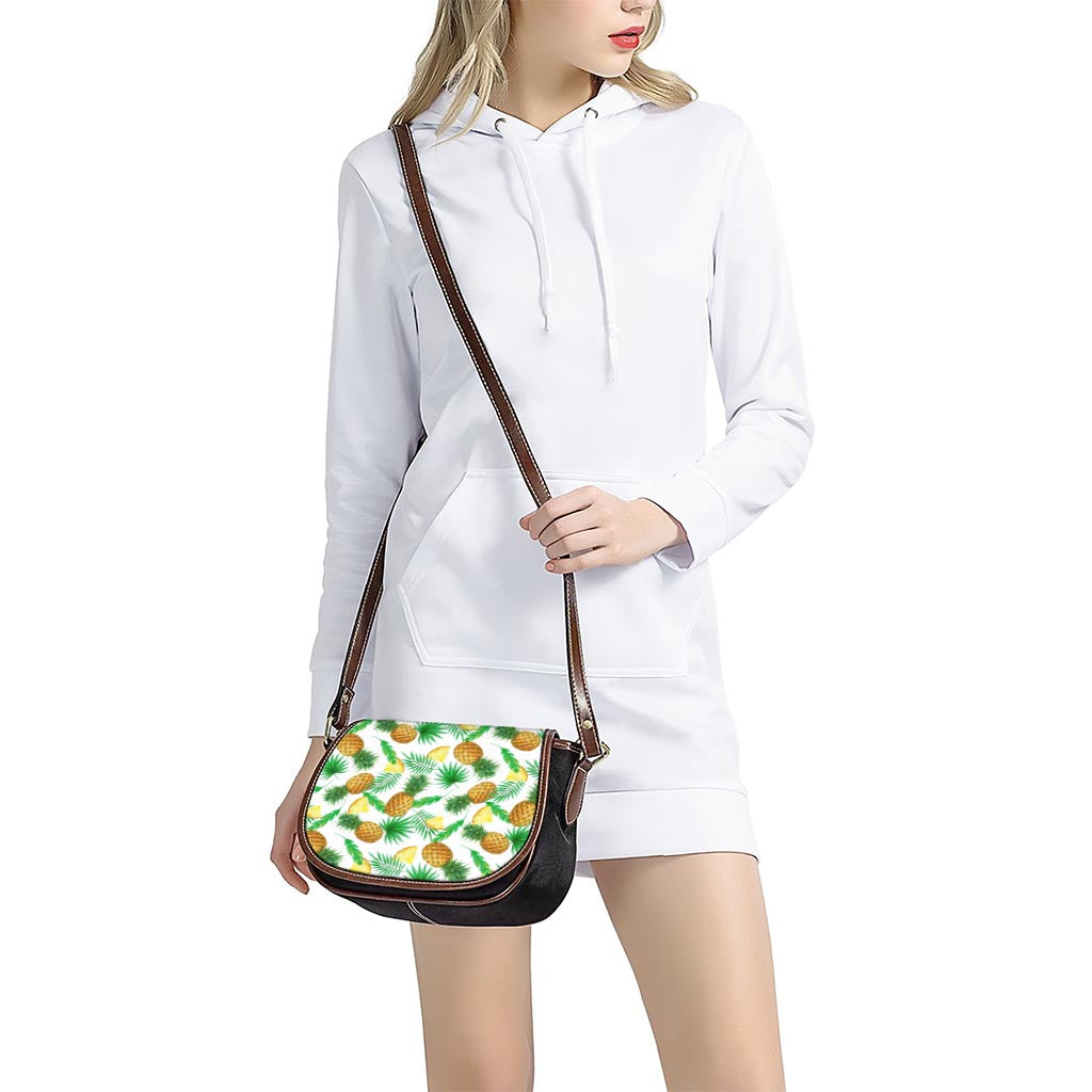 White Watercolor Pineapple Pattern Print Saddle Bag