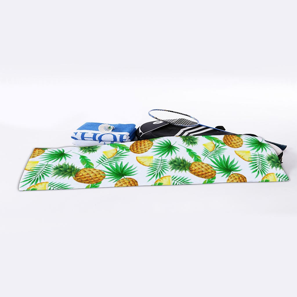 White Watercolor Pineapple Pattern Print Sports Towel