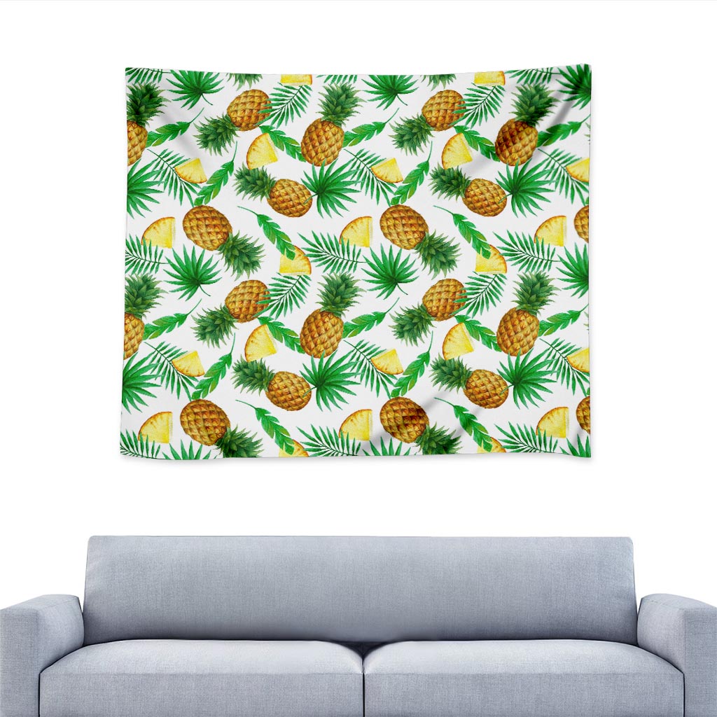 White Watercolor Pineapple Pattern Print Tapestry