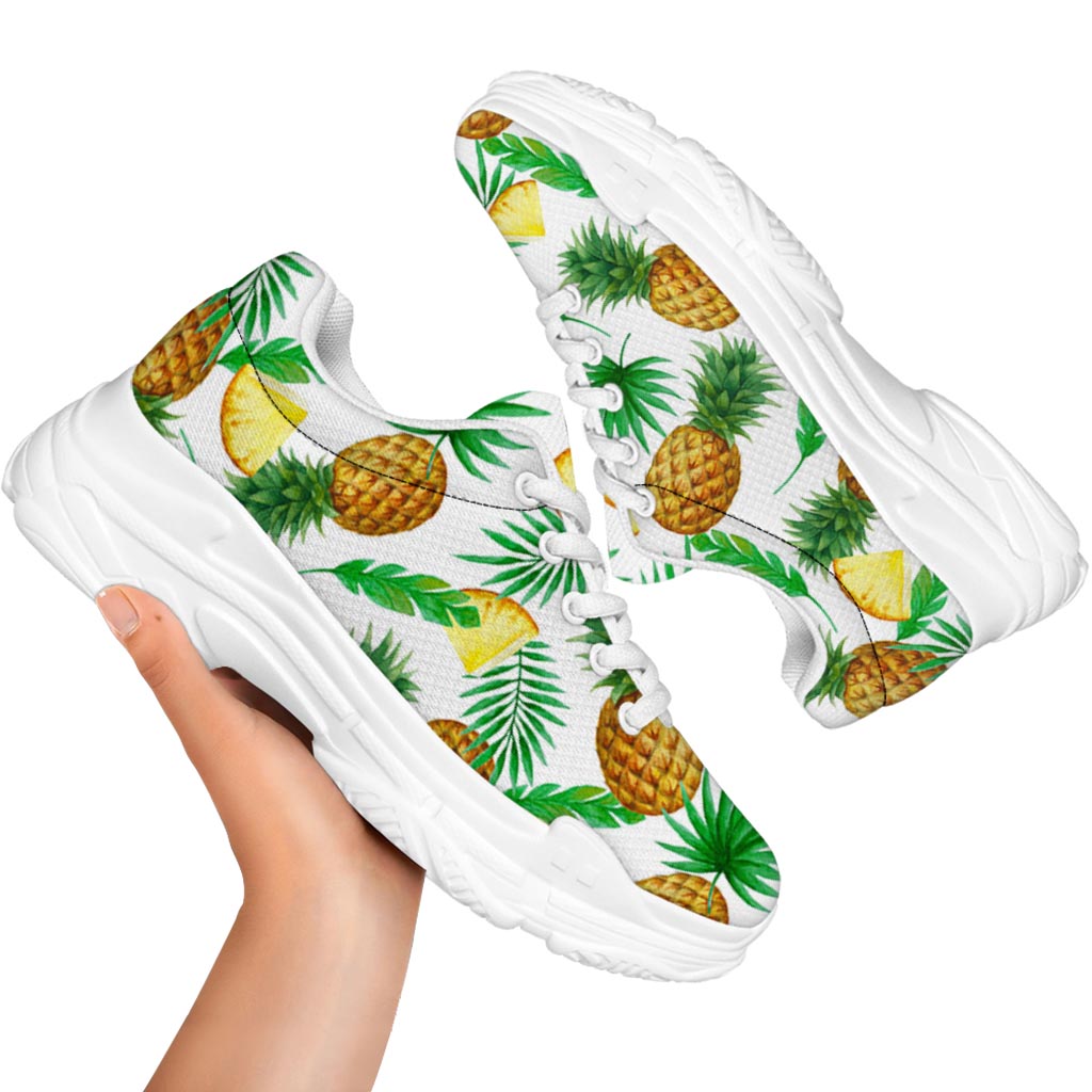 White Watercolor Pineapple Pattern Print White Chunky Shoes
