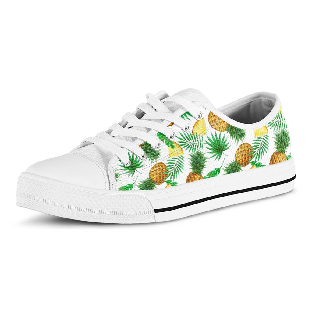 White Watercolor Pineapple Pattern Print White Low Top Sneakers